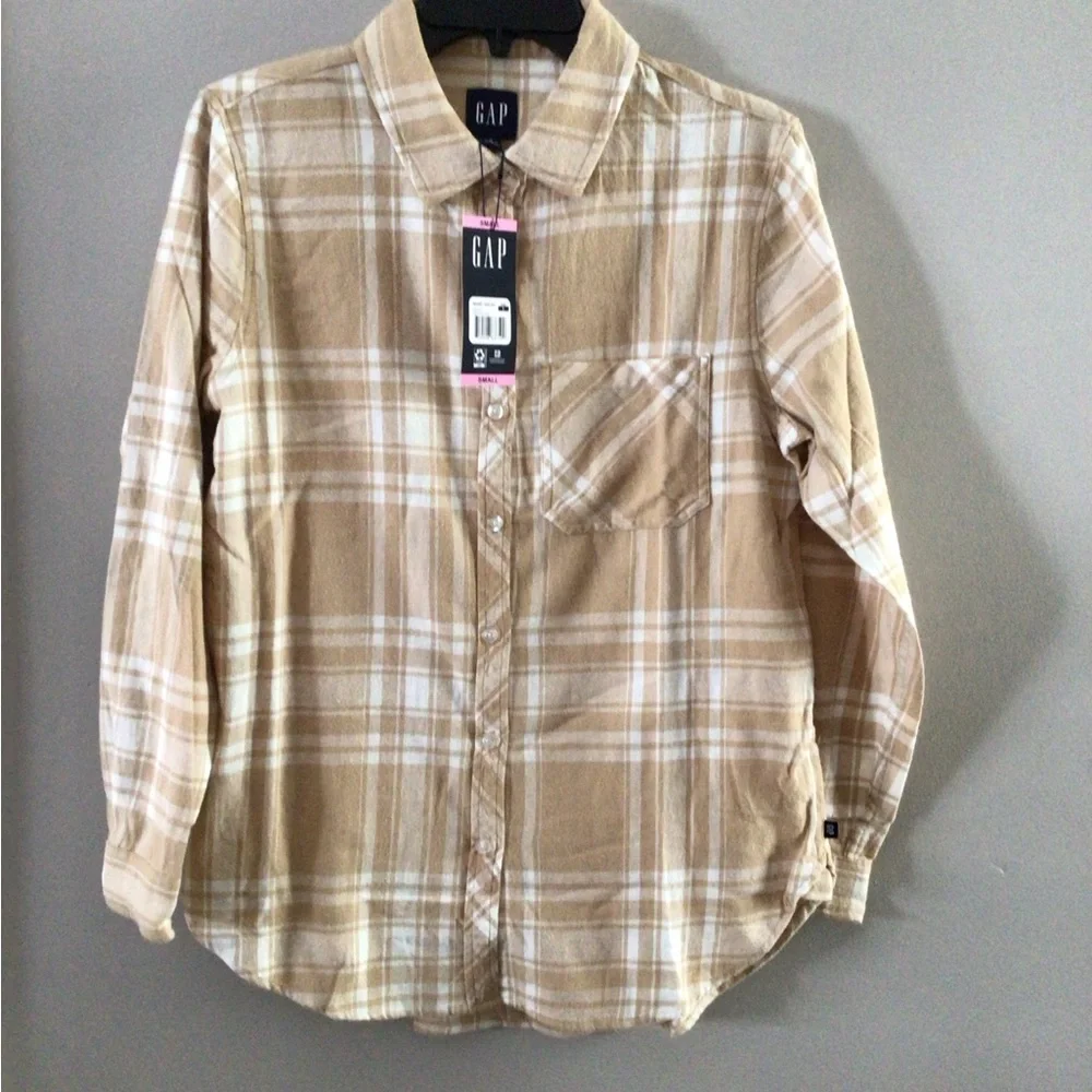 2/$12 GAP Tan Plaid Flannel Shirt - Picture 4 of 4